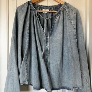 Frame Denim Light Wash Tie-Neck Denim Tunic S